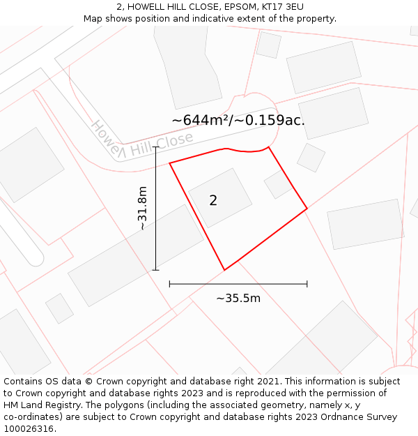 2, HOWELL HILL CLOSE, EPSOM, KT17 3EU: Plot and title map