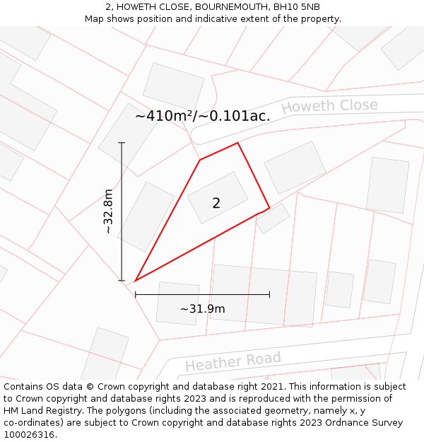 2, HOWETH CLOSE, BOURNEMOUTH, BH10 5NB: Plot and title map