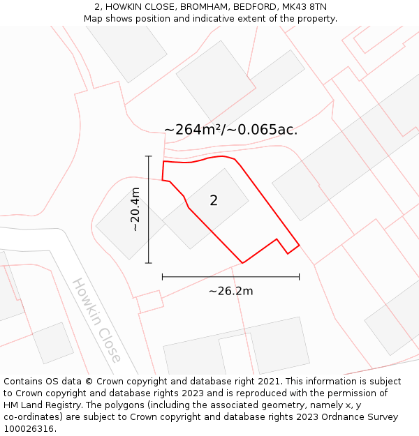 2, HOWKIN CLOSE, BROMHAM, BEDFORD, MK43 8TN: Plot and title map
