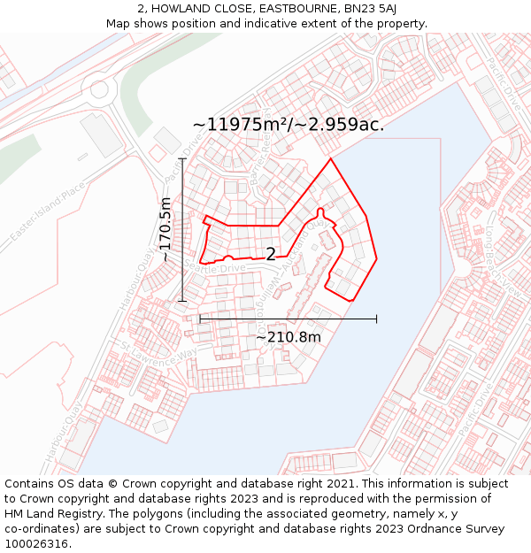2, HOWLAND CLOSE, EASTBOURNE, BN23 5AJ: Plot and title map
