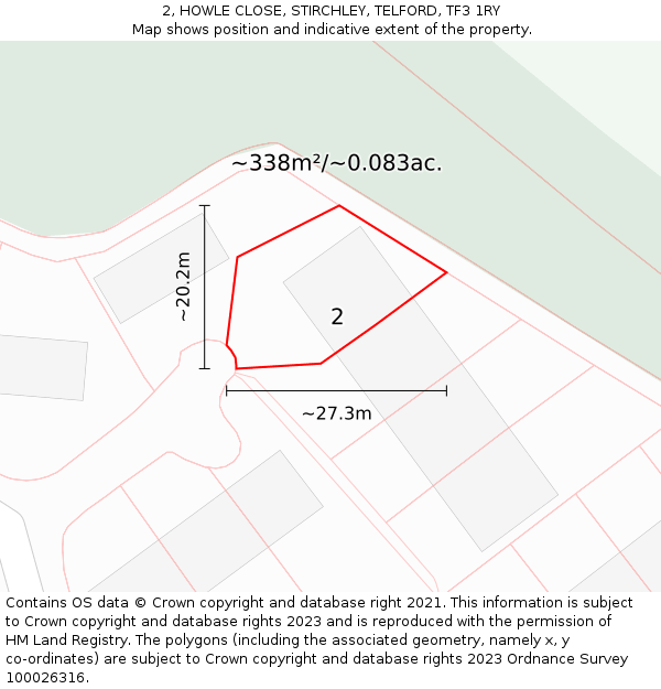 2, HOWLE CLOSE, STIRCHLEY, TELFORD, TF3 1RY: Plot and title map