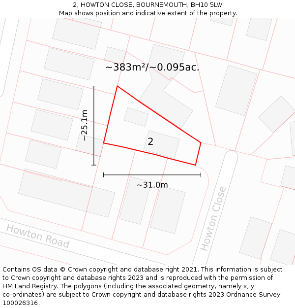 2, HOWTON CLOSE, BOURNEMOUTH, BH10 5LW: Plot and title map