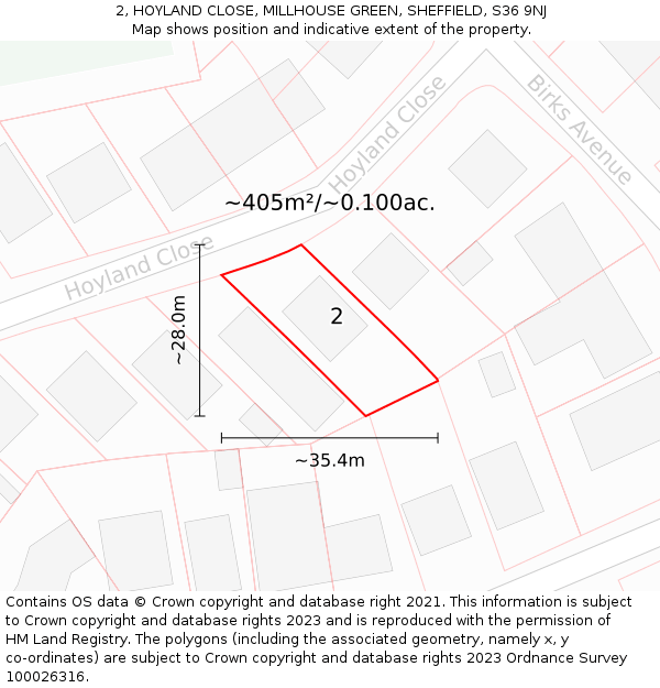 2, HOYLAND CLOSE, MILLHOUSE GREEN, SHEFFIELD, S36 9NJ: Plot and title map