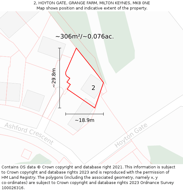 2, HOYTON GATE, GRANGE FARM, MILTON KEYNES, MK8 0NE: Plot and title map