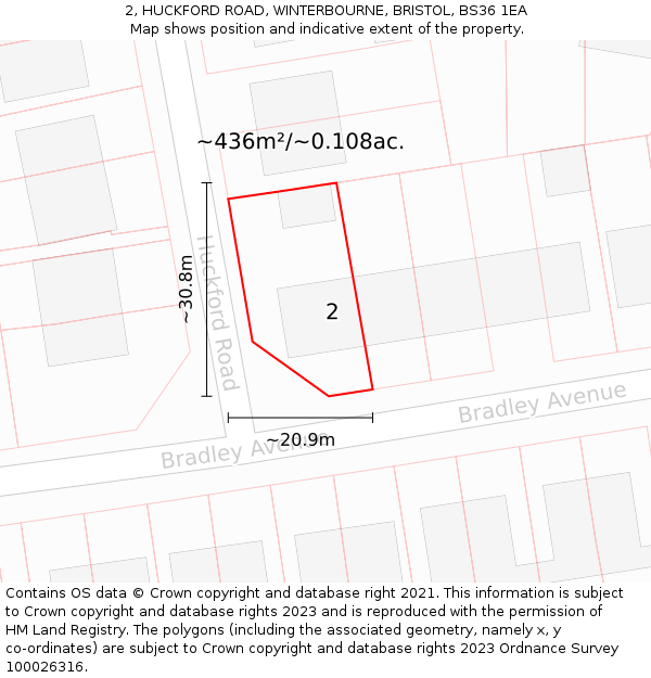 2, HUCKFORD ROAD, WINTERBOURNE, BRISTOL, BS36 1EA: Plot and title map