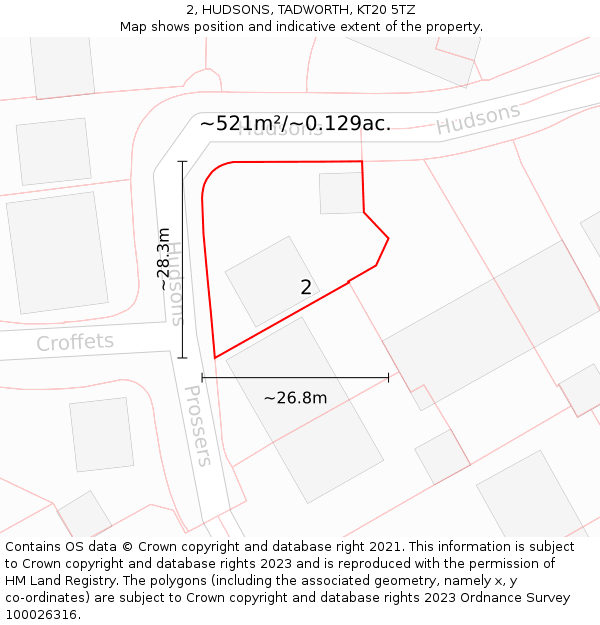 2, HUDSONS, TADWORTH, KT20 5TZ: Plot and title map