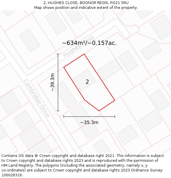 2, HUGHES CLOSE, BOGNOR REGIS, PO21 5RU: Plot and title map