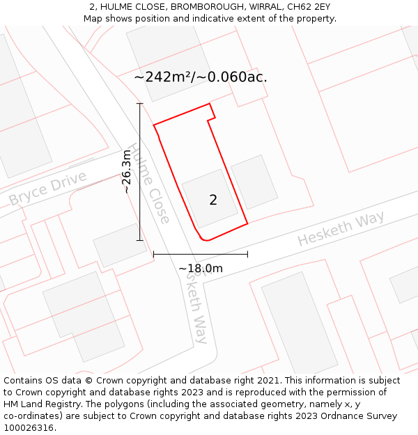 2, HULME CLOSE, BROMBOROUGH, WIRRAL, CH62 2EY: Plot and title map