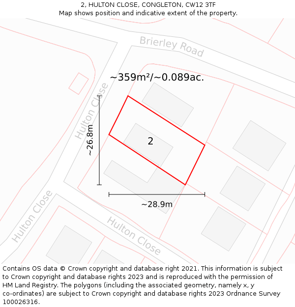 2, HULTON CLOSE, CONGLETON, CW12 3TF: Plot and title map