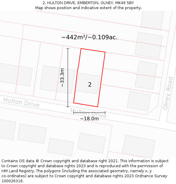2, HULTON DRIVE, EMBERTON, OLNEY, MK46 5BY: Plot and title map