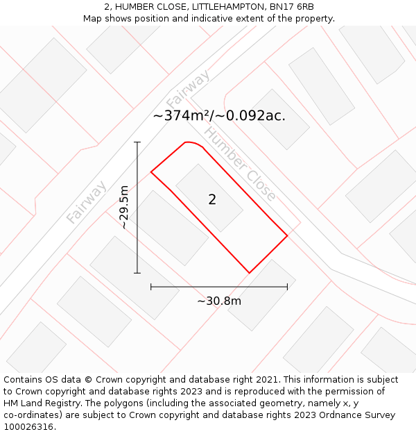 2, HUMBER CLOSE, LITTLEHAMPTON, BN17 6RB: Plot and title map