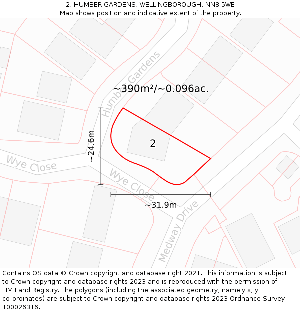 2, HUMBER GARDENS, WELLINGBOROUGH, NN8 5WE: Plot and title map