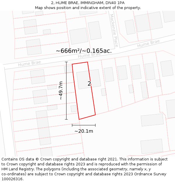 2, HUME BRAE, IMMINGHAM, DN40 1PA: Plot and title map