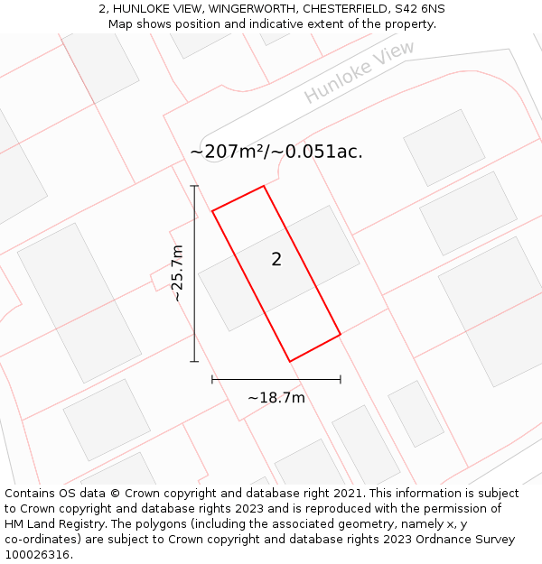 2, HUNLOKE VIEW, WINGERWORTH, CHESTERFIELD, S42 6NS: Plot and title map
