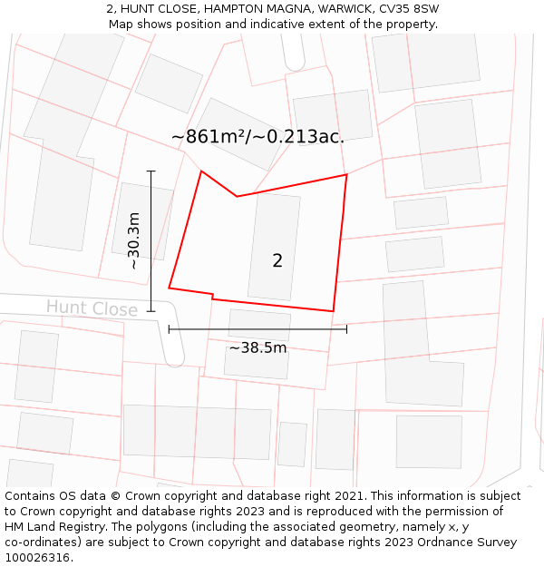 2, HUNT CLOSE, HAMPTON MAGNA, WARWICK, CV35 8SW: Plot and title map