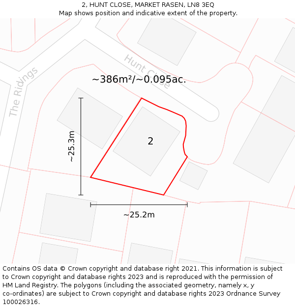 2, HUNT CLOSE, MARKET RASEN, LN8 3EQ: Plot and title map