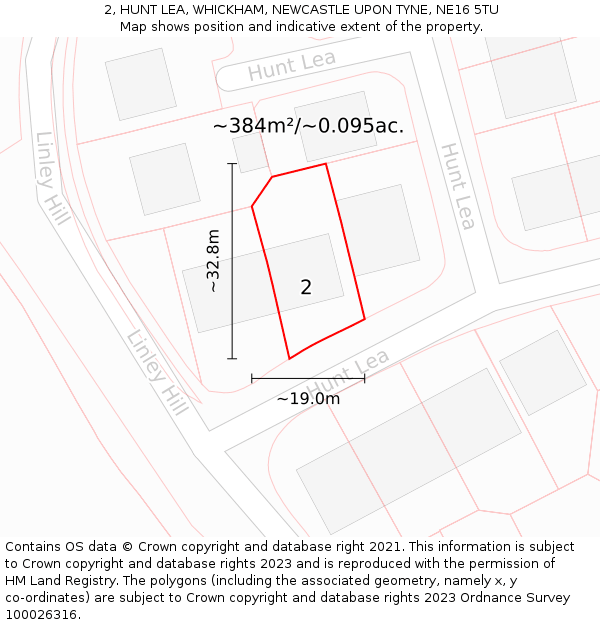 2, HUNT LEA, WHICKHAM, NEWCASTLE UPON TYNE, NE16 5TU: Plot and title map