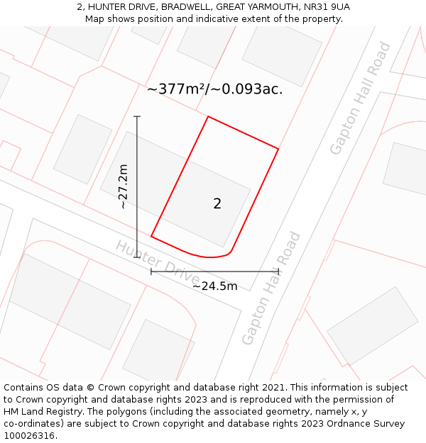 2, HUNTER DRIVE, BRADWELL, GREAT YARMOUTH, NR31 9UA: Plot and title map