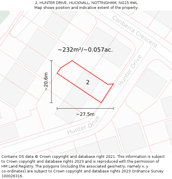 2, HUNTER DRIVE, HUCKNALL, NOTTINGHAM, NG15 6WL: Plot and title map
