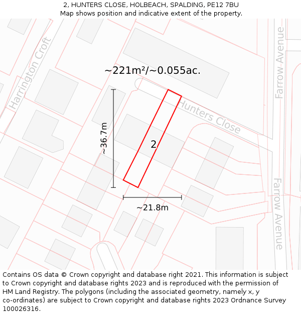 2, HUNTERS CLOSE, HOLBEACH, SPALDING, PE12 7BU: Plot and title map