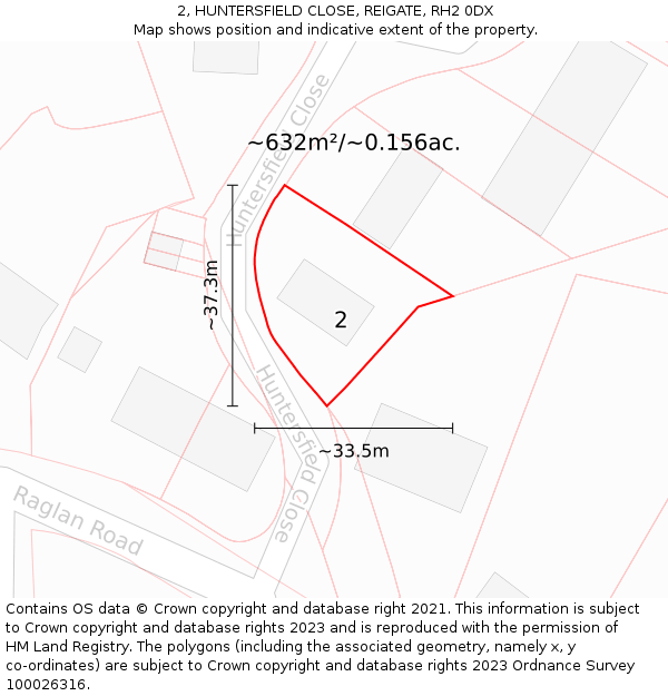 2, HUNTERSFIELD CLOSE, REIGATE, RH2 0DX: Plot and title map