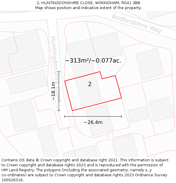2, HUNTINGDONSHIRE CLOSE, WOKINGHAM, RG41 3BB: Plot and title map