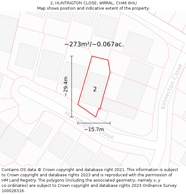 2, HUNTINGTON CLOSE, WIRRAL, CH46 6HU: Plot and title map