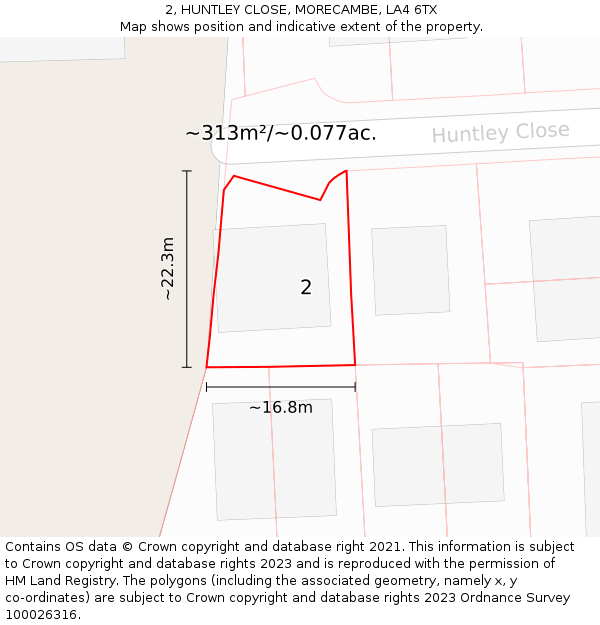 2, HUNTLEY CLOSE, MORECAMBE, LA4 6TX: Plot and title map