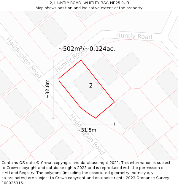 2, HUNTLY ROAD, WHITLEY BAY, NE25 9UR: Plot and title map