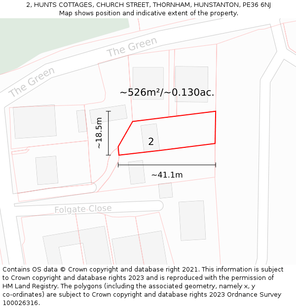 2, HUNTS COTTAGES, CHURCH STREET, THORNHAM, HUNSTANTON, PE36 6NJ: Plot and title map