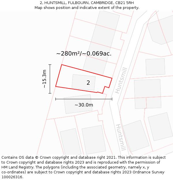 2, HUNTSMILL, FULBOURN, CAMBRIDGE, CB21 5RH: Plot and title map