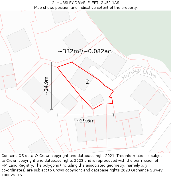 2, HURSLEY DRIVE, FLEET, GU51 1AS: Plot and title map