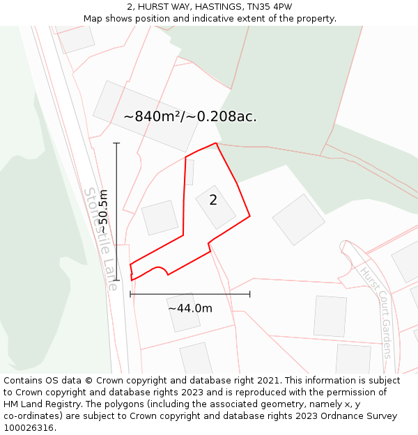2, HURST WAY, HASTINGS, TN35 4PW: Plot and title map