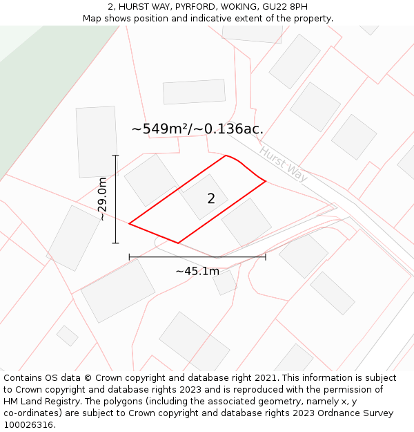 2, HURST WAY, PYRFORD, WOKING, GU22 8PH: Plot and title map