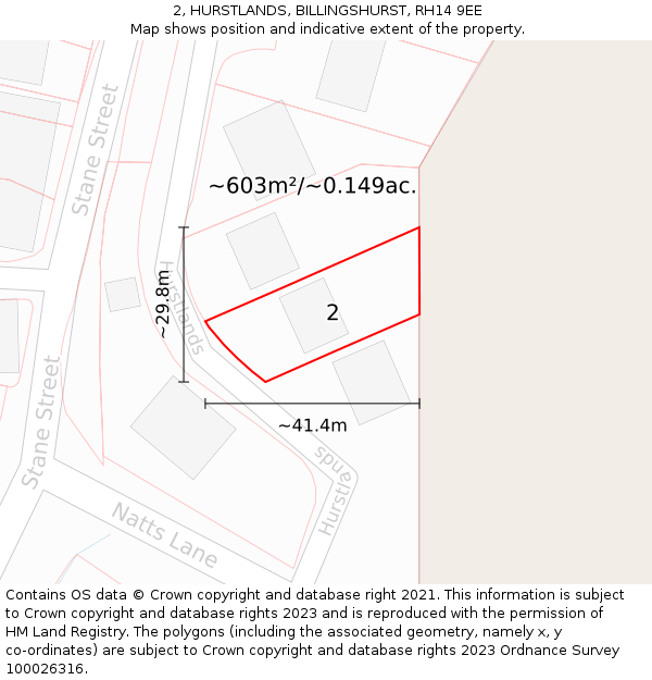 2, HURSTLANDS, BILLINGSHURST, RH14 9EE: Plot and title map