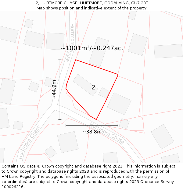 2, HURTMORE CHASE, HURTMORE, GODALMING, GU7 2RT: Plot and title map