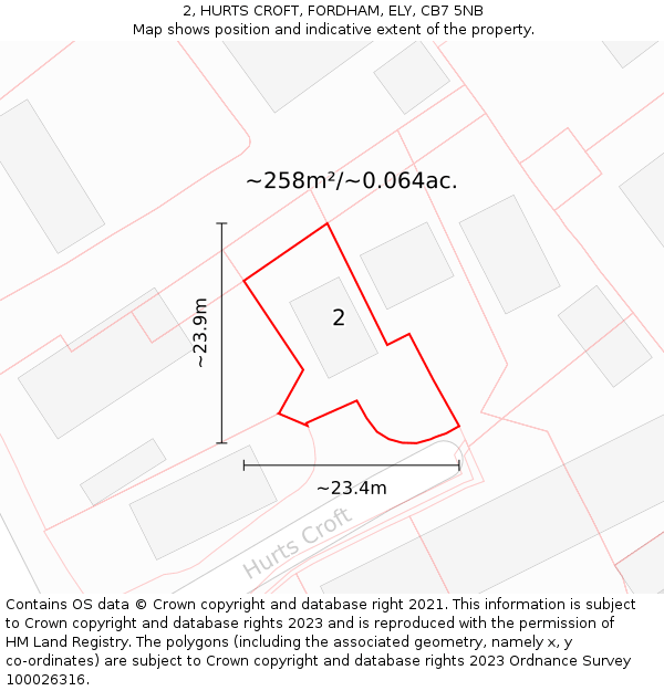 2, HURTS CROFT, FORDHAM, ELY, CB7 5NB: Plot and title map