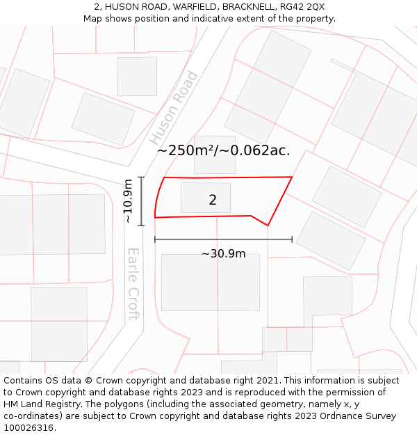 2, HUSON ROAD, WARFIELD, BRACKNELL, RG42 2QX: Plot and title map