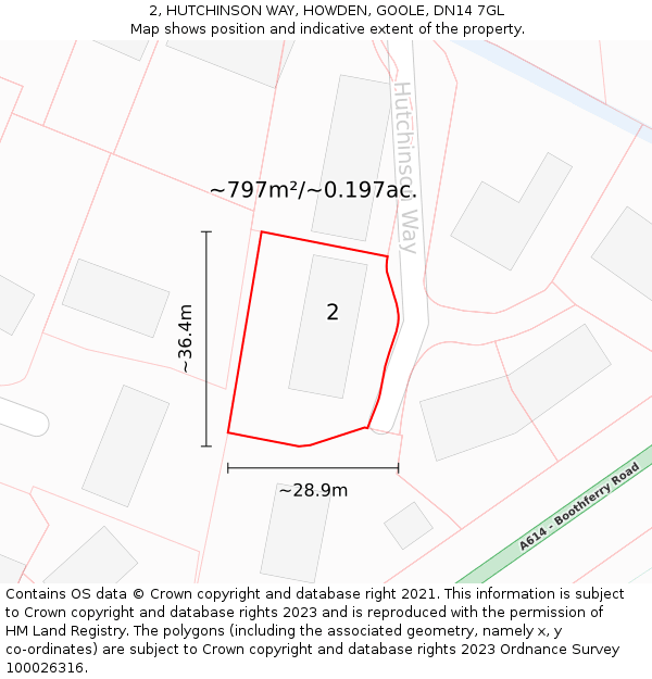 2, HUTCHINSON WAY, HOWDEN, GOOLE, DN14 7GL: Plot and title map