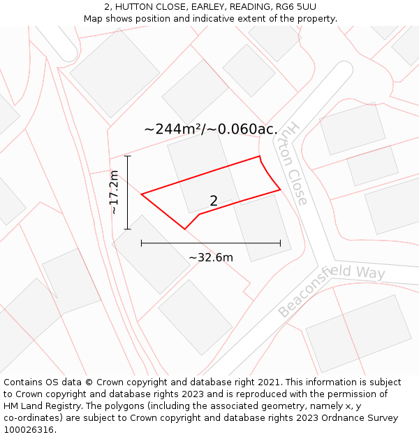 2, HUTTON CLOSE, EARLEY, READING, RG6 5UU: Plot and title map