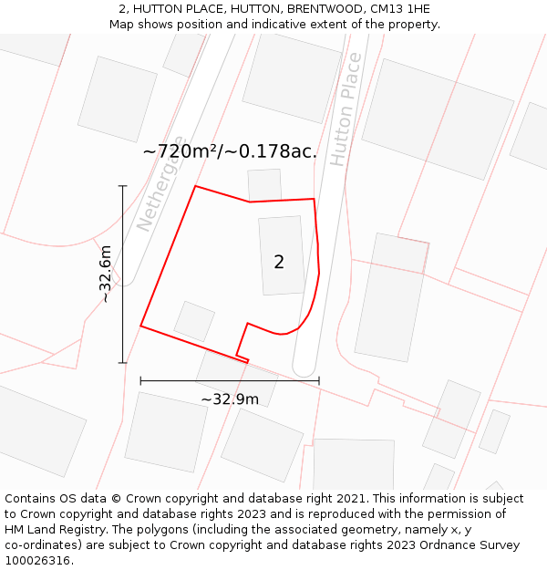 2, HUTTON PLACE, HUTTON, BRENTWOOD, CM13 1HE: Plot and title map
