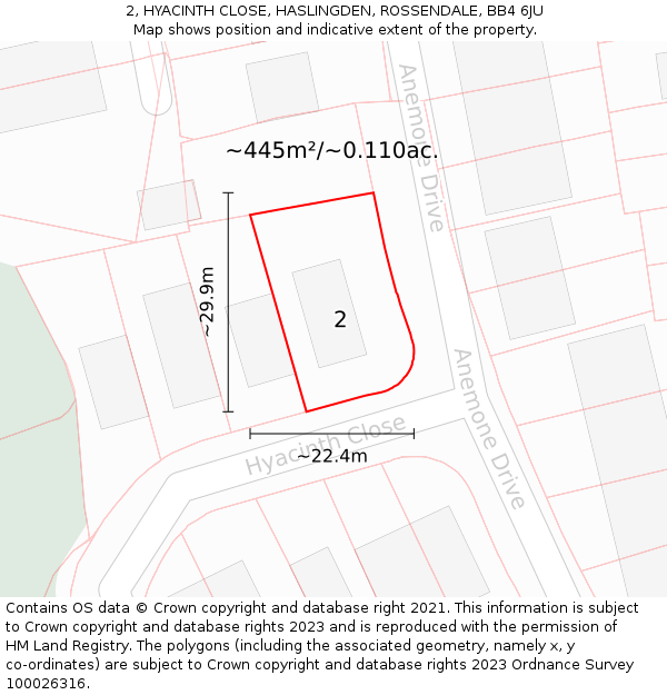 2, HYACINTH CLOSE, HASLINGDEN, ROSSENDALE, BB4 6JU: Plot and title map