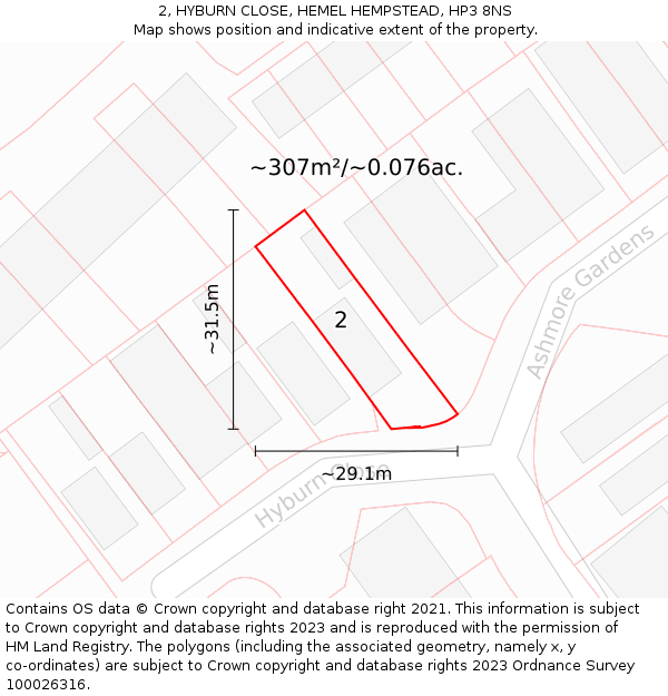 2, HYBURN CLOSE, HEMEL HEMPSTEAD, HP3 8NS: Plot and title map