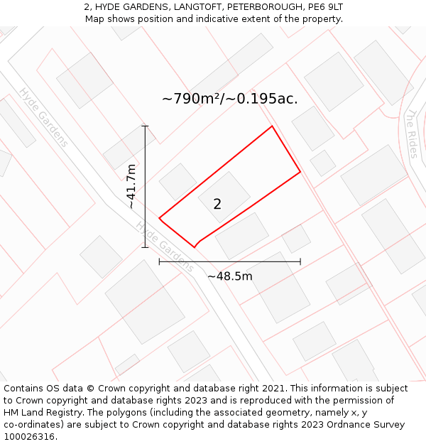 2, HYDE GARDENS, LANGTOFT, PETERBOROUGH, PE6 9LT: Plot and title map