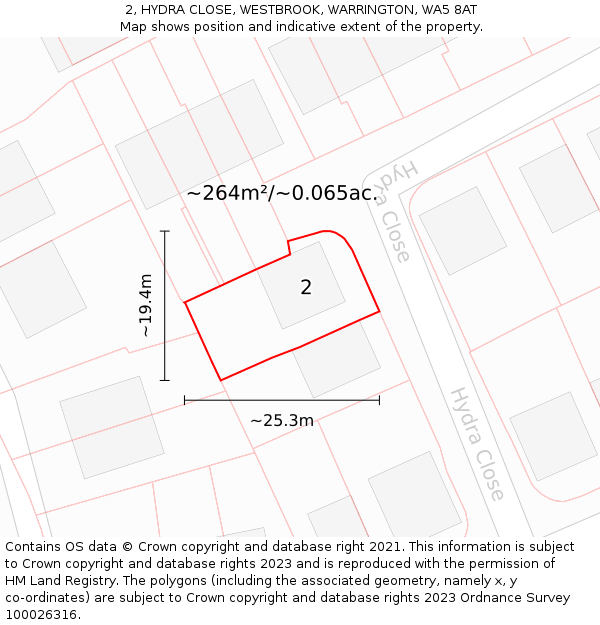 2, HYDRA CLOSE, WESTBROOK, WARRINGTON, WA5 8AT: Plot and title map