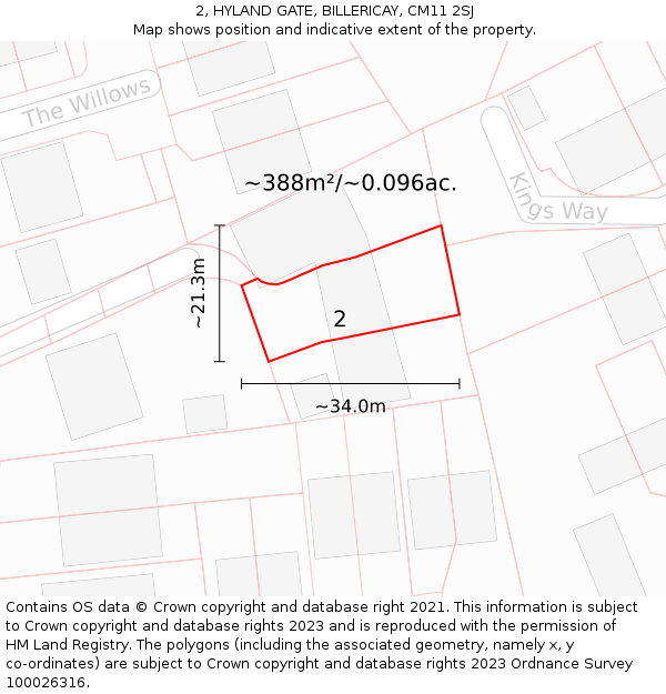 2, HYLAND GATE, BILLERICAY, CM11 2SJ: Plot and title map