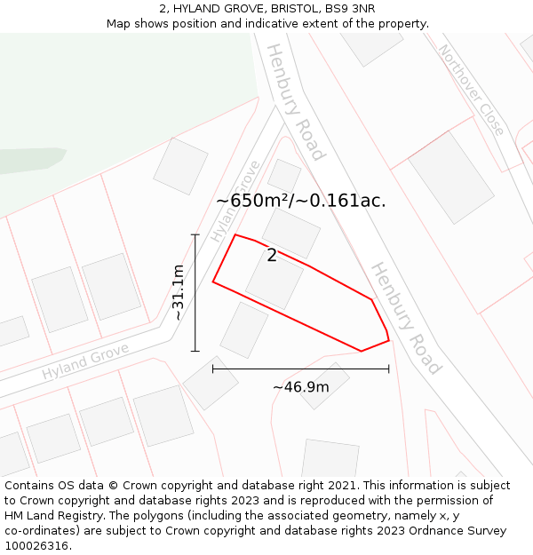 2, HYLAND GROVE, BRISTOL, BS9 3NR: Plot and title map