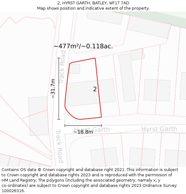 2, HYRST GARTH, BATLEY, WF17 7AD: Plot and title map