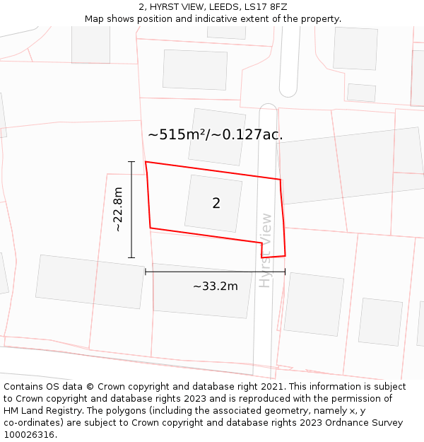 2, HYRST VIEW, LEEDS, LS17 8FZ: Plot and title map