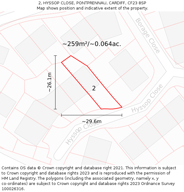 2, HYSSOP CLOSE, PONTPRENNAU, CARDIFF, CF23 8SP: Plot and title map